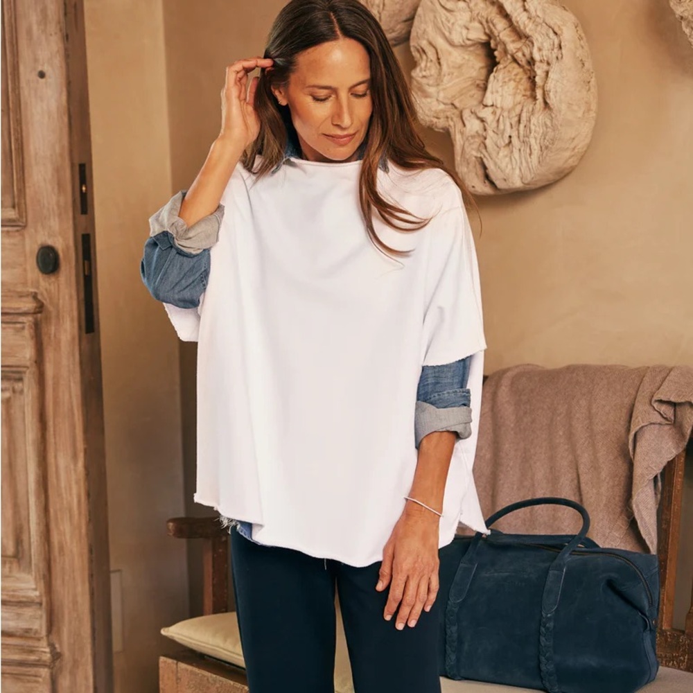 Audrey Funnel Neck Capelet. Frank & Eileen Classic Short Sleeve Top Like New